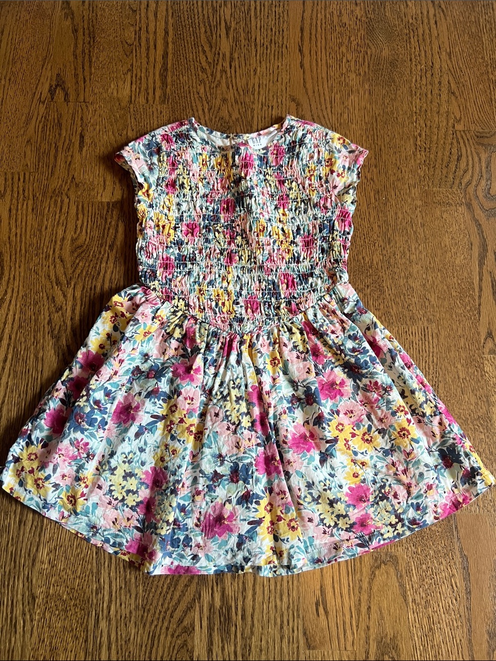 Gap Kids Girls Floral Smocked Waist Dress - Pink, Yellow & Blue
